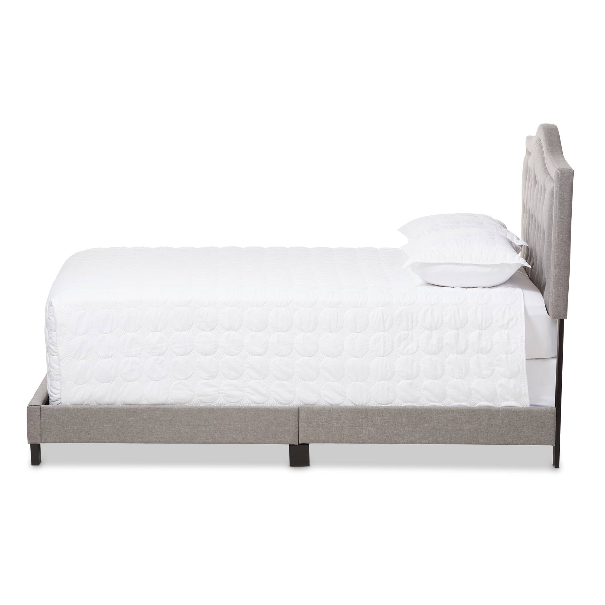 Angle. Baxton Studio - Emerson Modern and Contemporary Fabric Upholstered Bed - Light Grey.