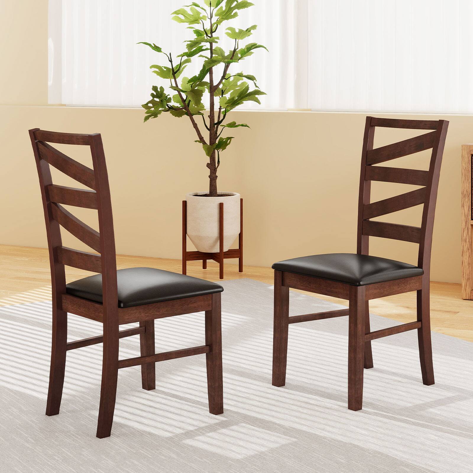Alt View 7. Gymax - Gymax Dining Chairs Set of 4 Rubber Wood Legs Faux Leather Upholstered Seat Armless - Brown.