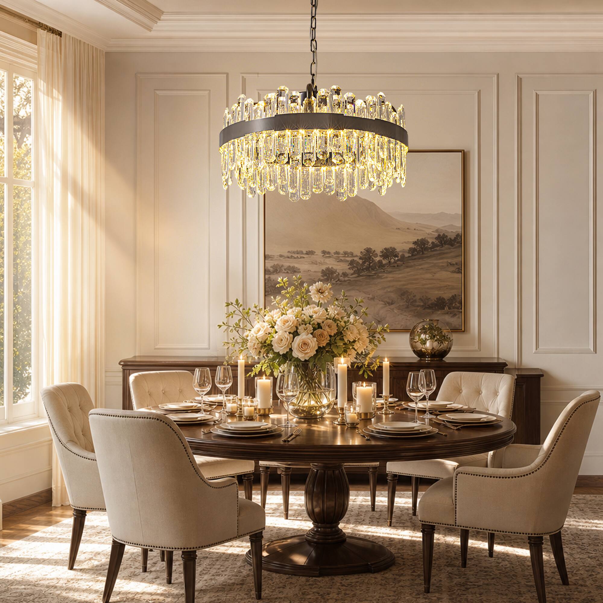 Alt View 1. Siljoy - 24-inch  Modern Round Clear Crystal Chandelier Dimmable Color Changing Pendant for Kitchen Island - Polished Nickel.