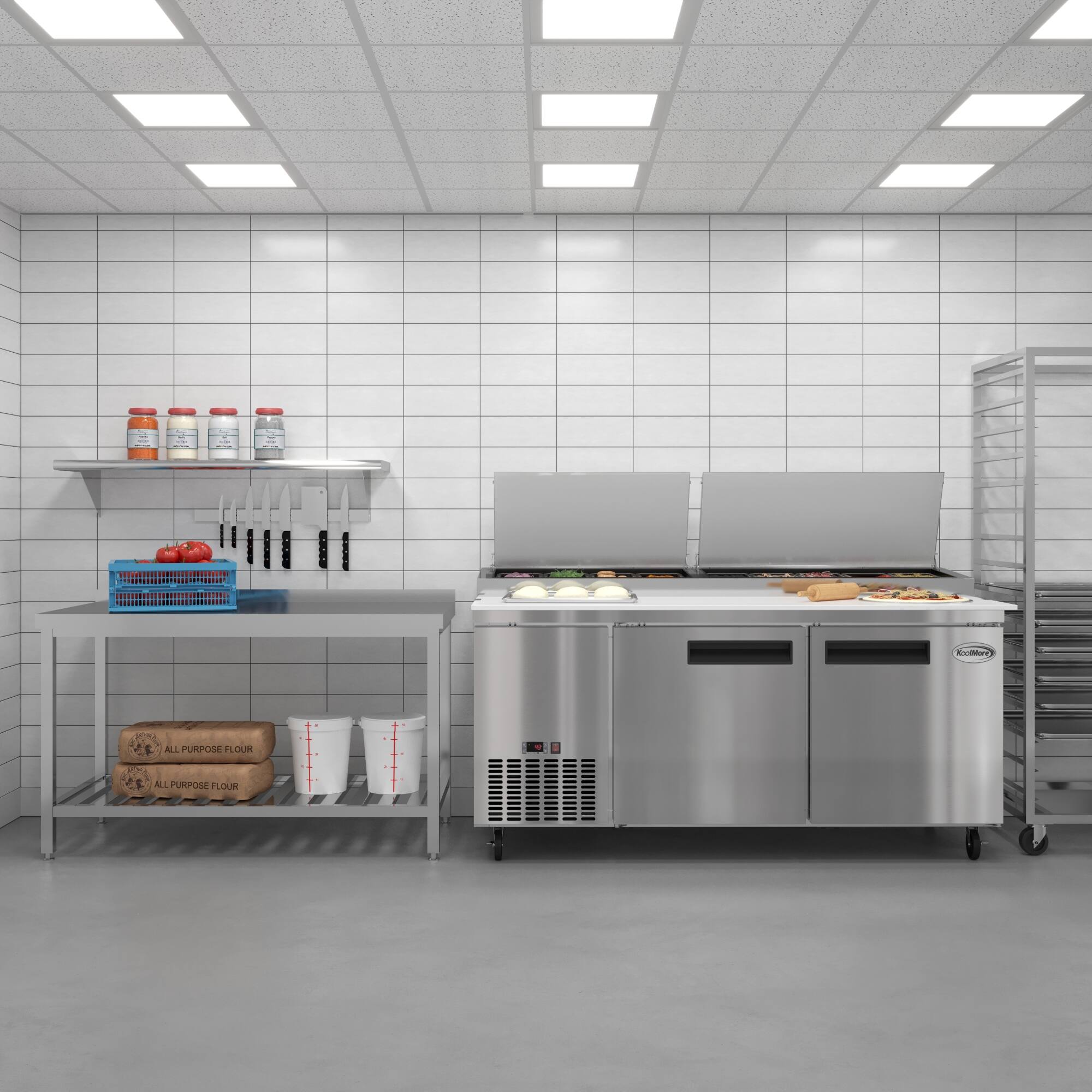 The text on the image reads "CA. 1 V% ALL PURPOSE FLOUR ALL PURPOSE FLOUR". This is a description of the flour, indicating that it is suitable for various purposes and can be used for different recipes.