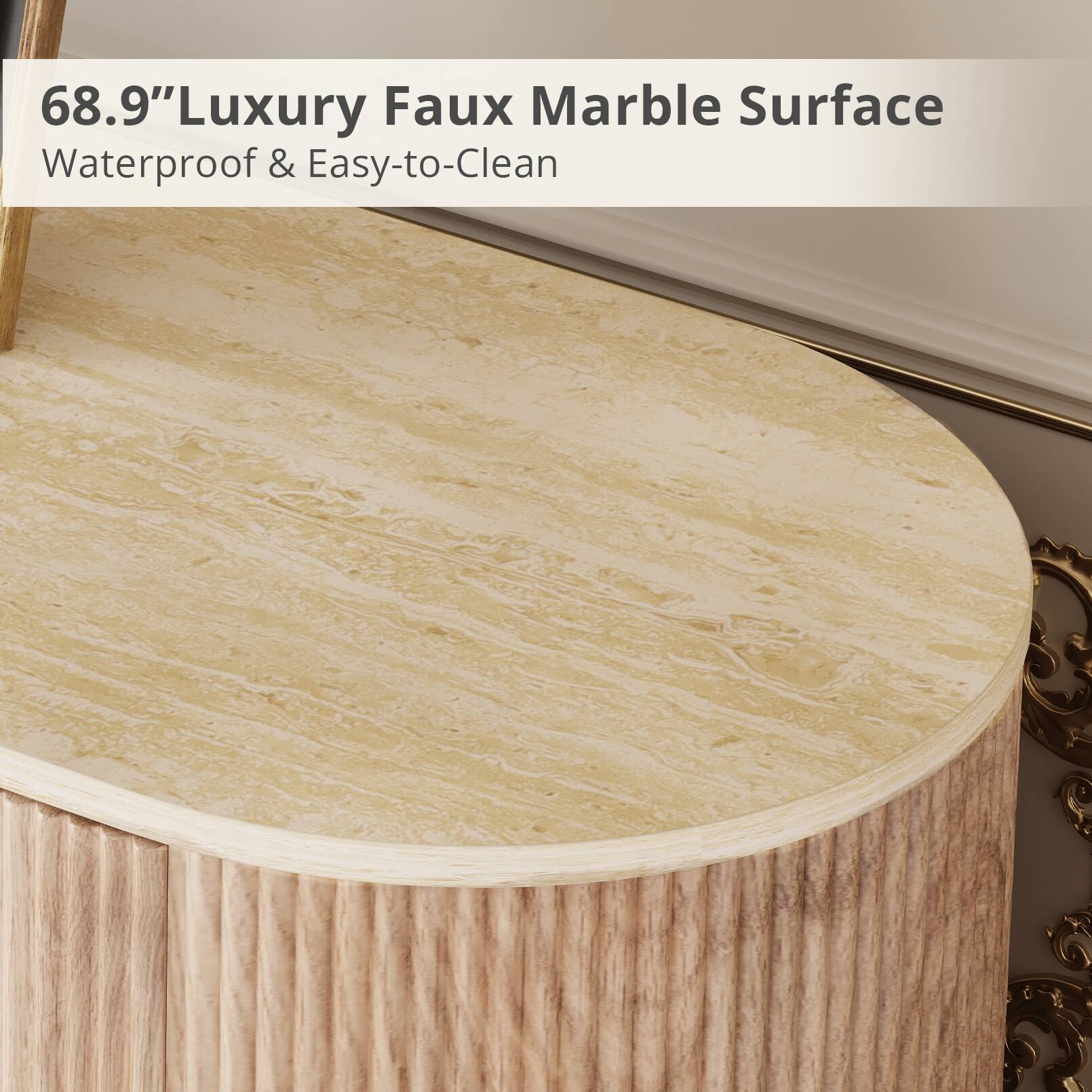 68.9" Luxury Faux Marble Surface  
Waterproof & Easy-to-Clean