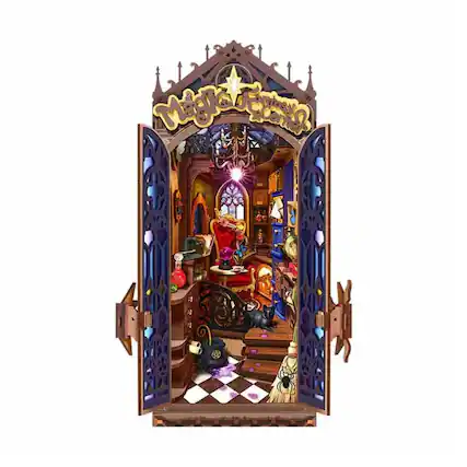 Front. 3D Puzzle - DIY 3D Book Nook Kit: Magic Fantasy Corner 185 pieces.