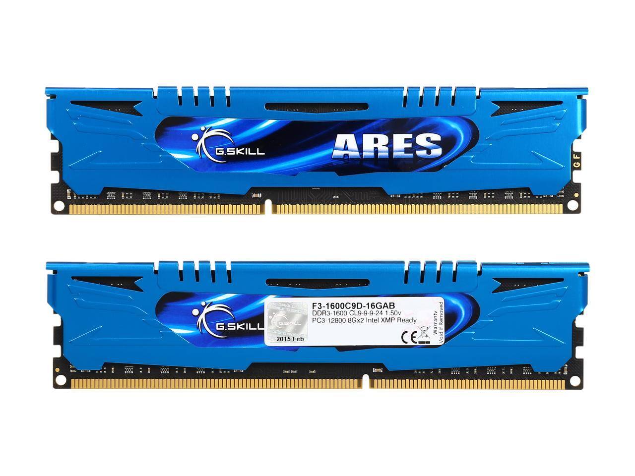G.SKILL ARES GF  
F3-1600C9D-16GAB DDR3-1600 CL9-9-9-24 1.50v  
PC3-12800 8Gx2 Intel XMP Ready  
SSDOL  
G.SKILL 2015 Feb  
CE  
Warranty Void if Removed
