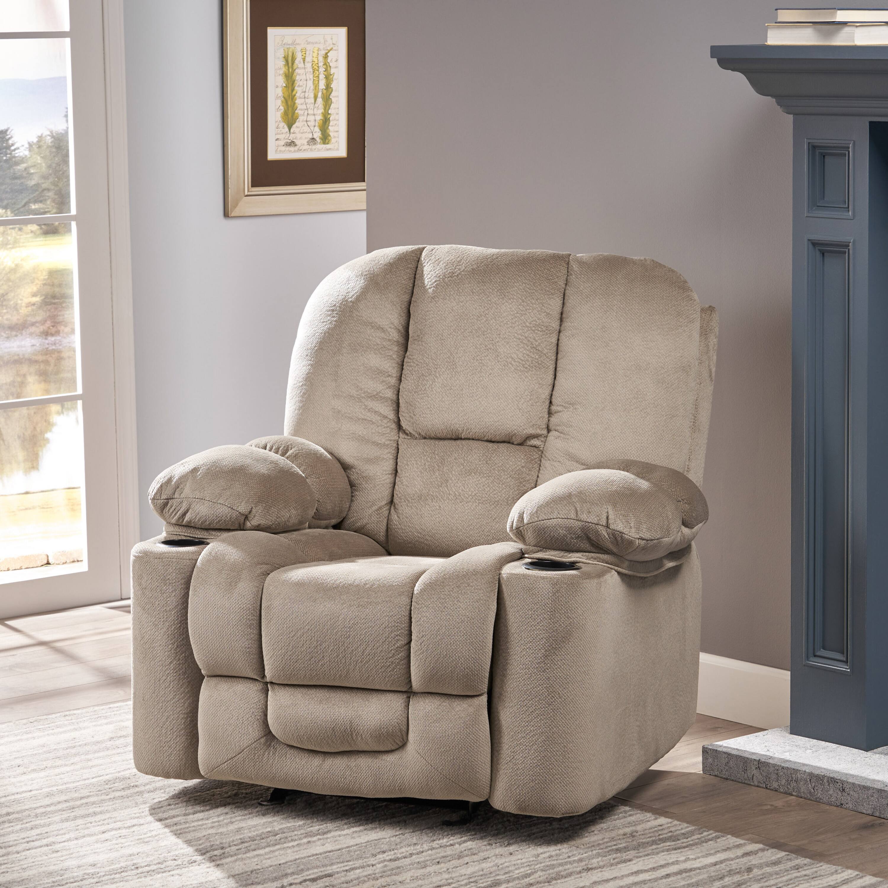 Left. TinyHomie - Luxurious Manual Recliner Chair in Coffee Skin Friendly Fabric Dual Cup Holders - white.