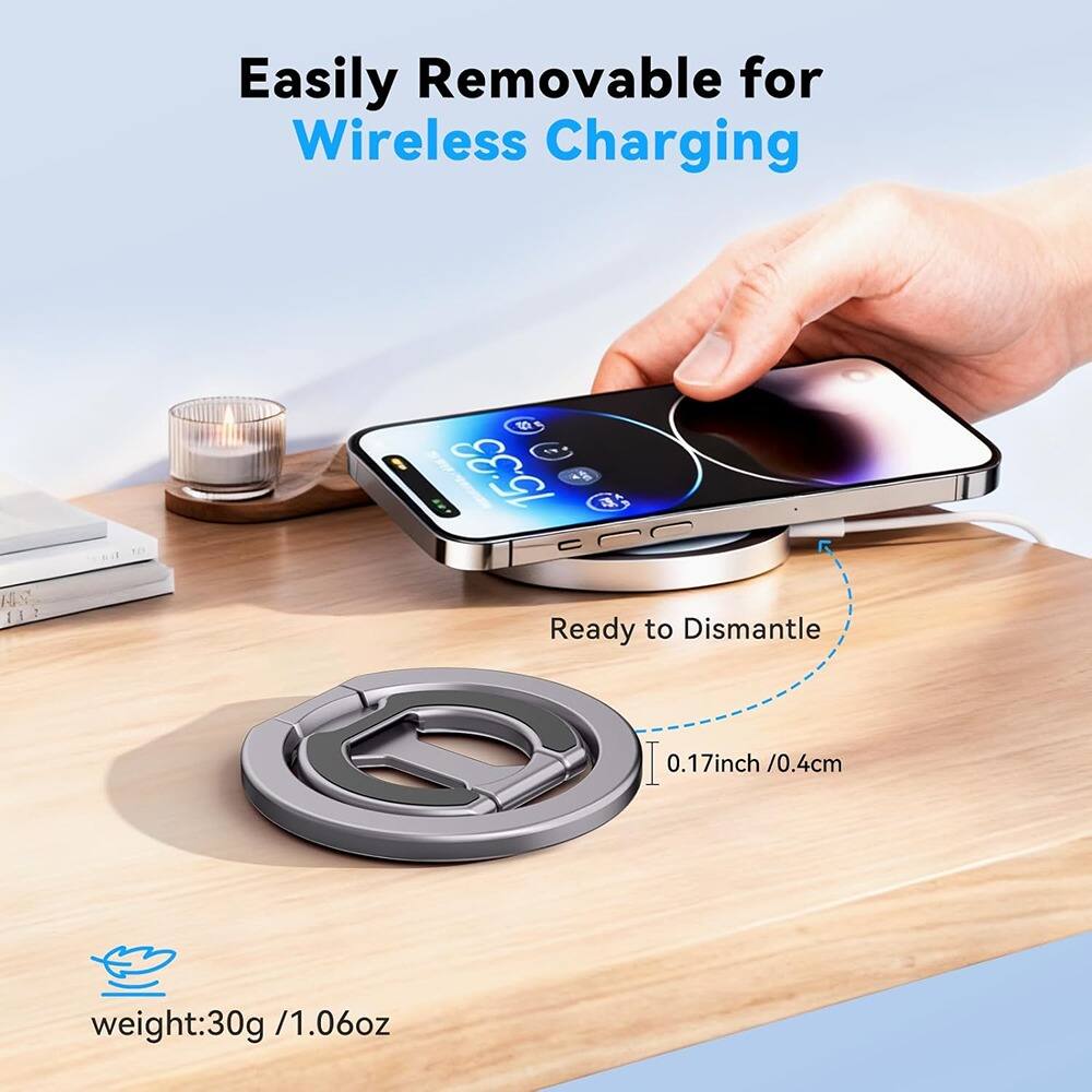 Alt View 2. PARKER SLATER - Phone Grip Holder – Adjustable Magnetic Ring Stand - Grey.