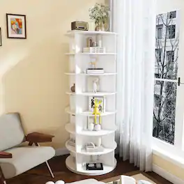 Loheer - 7-Tier Rotating Shoe Rack Tower, 360 Degree Revolving Shoe Organizer, Holds 28 Pairs - White