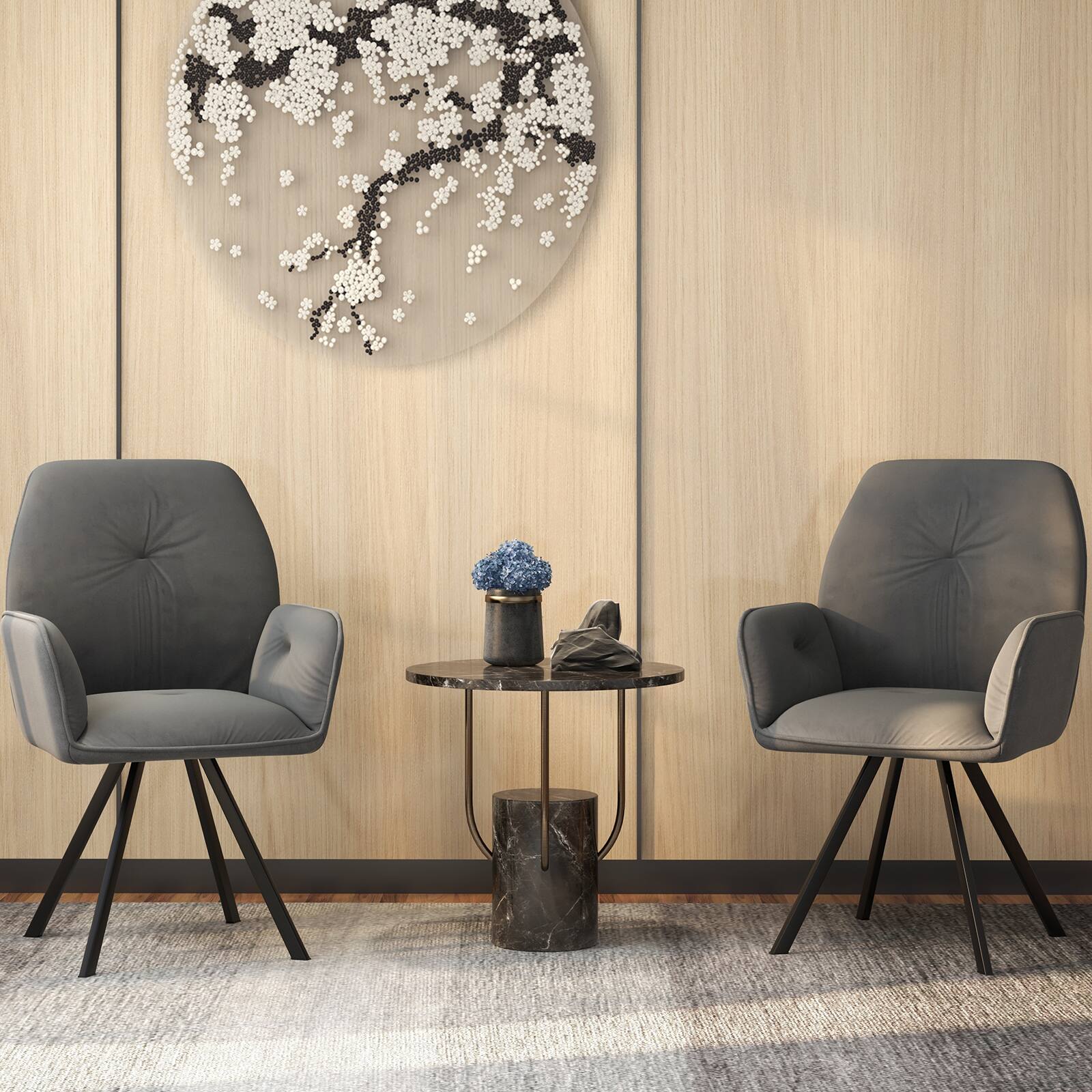 Alt View 8. Ecooso - Set of 2 Swivel Accent Chairs with Metal Legs and Wide Comfortable Backrest - Gray.