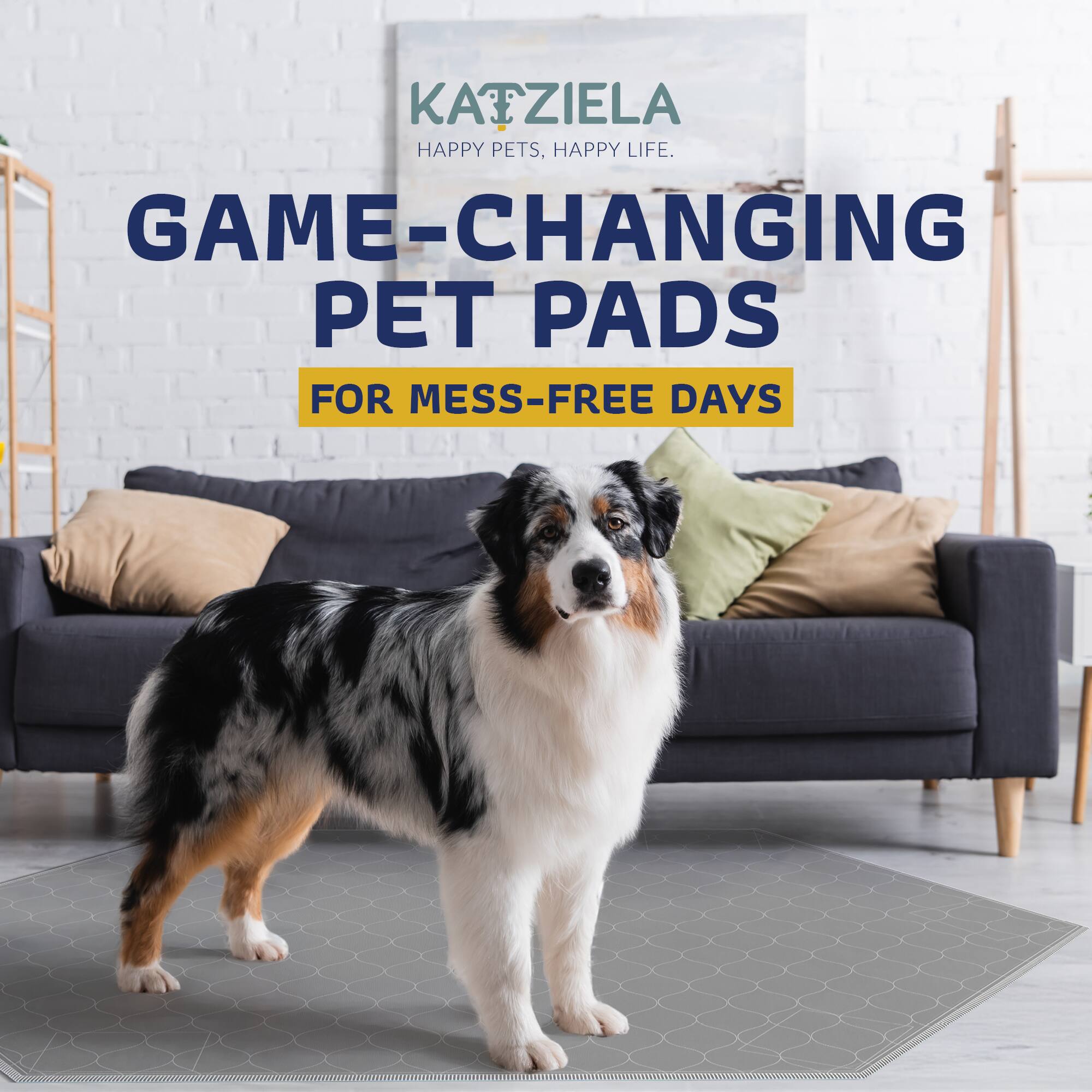 KATZIELA  
HAPPY PETS, HAPPY LIFE.  
GAME-CHANGING PET PADS  
FOR MESS-FREE DAYS