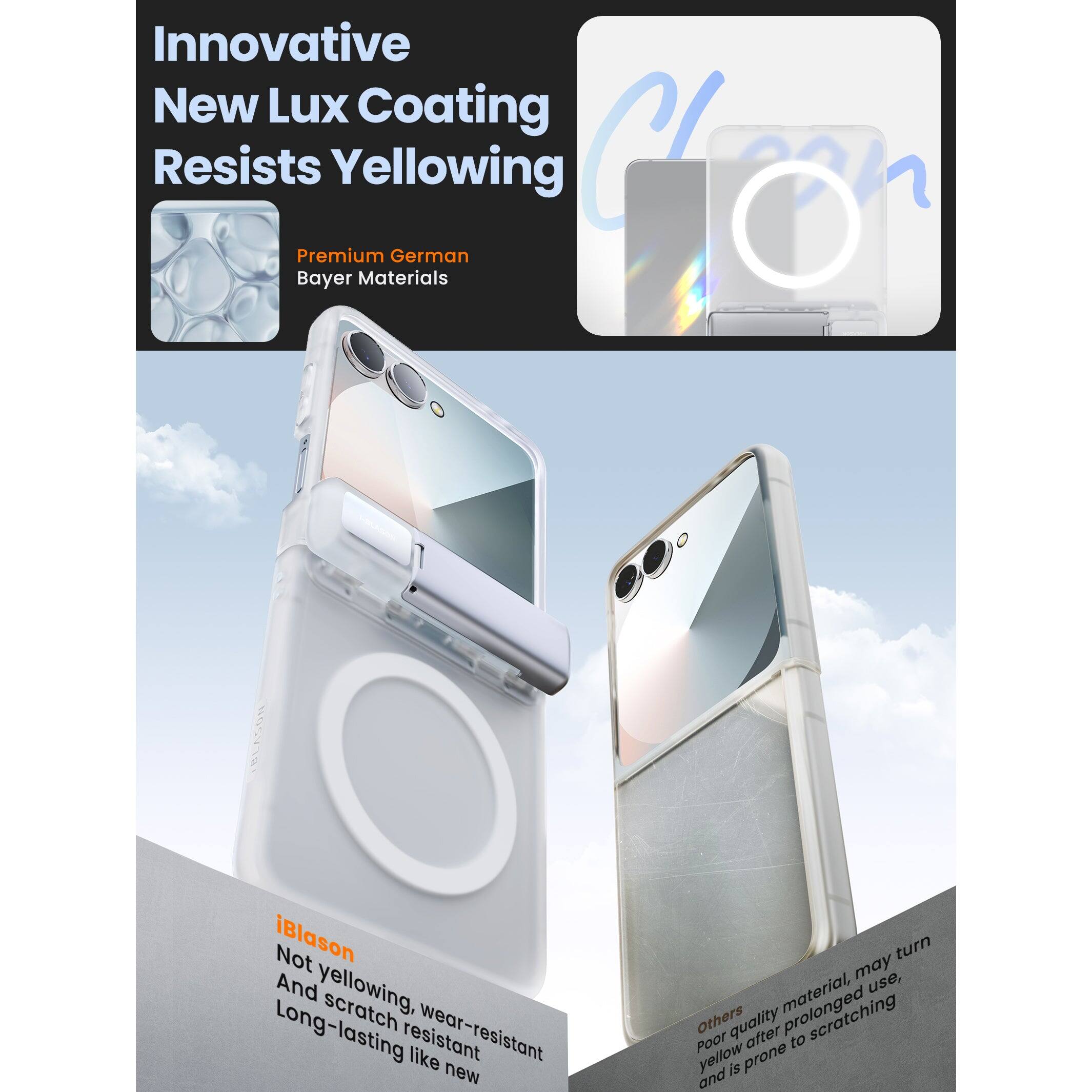 Innovative New Lux Coating Resists Yellowing

Premium German Bayer Materials

iBlason
Not yellowing, wear-resistant
And scratch-resistant
Long-lasting like new

others
Poor quality material, may turn yellow after prolonged use, and is prone to scratching