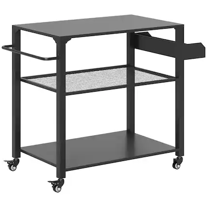 Front. Outsunny - Outdoor Grill Cart with Storage Racks, Side Handle - Black.