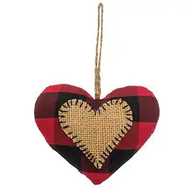 BreeBe - *Red & Black Buffalo Check Heart Stitched Fabric Ornament - Red, Black