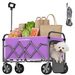 Loheer - Heavy Duty Collapsible Wagon with Adjustable Handle and All Terrain Wheels, Purple