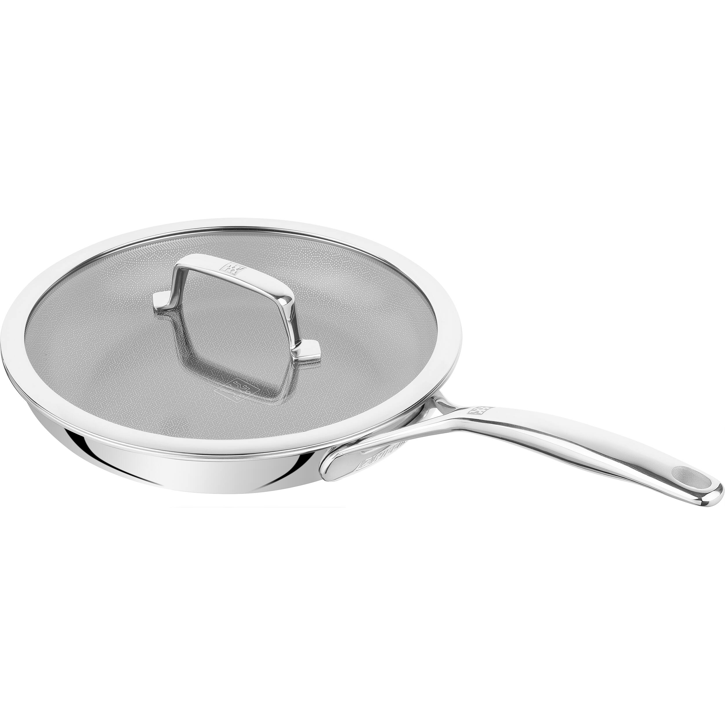 Front. ZWILLING - ZWILLING Peak 10-inch Stainless Steel Ceramic Nonstick Dual Performance Fry Pan with Lid - Stainless Steel.