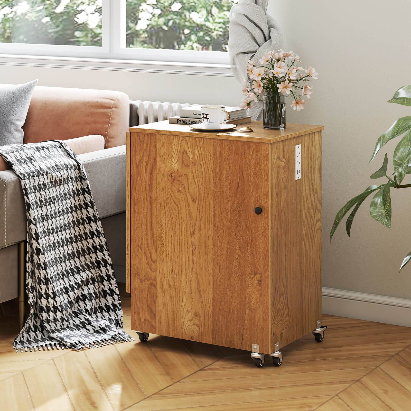 Alt View 4. Costway - Costway Folding Sewing Table Rolling Craft Station with 3 Storage Bins & Charging Station - Natural.