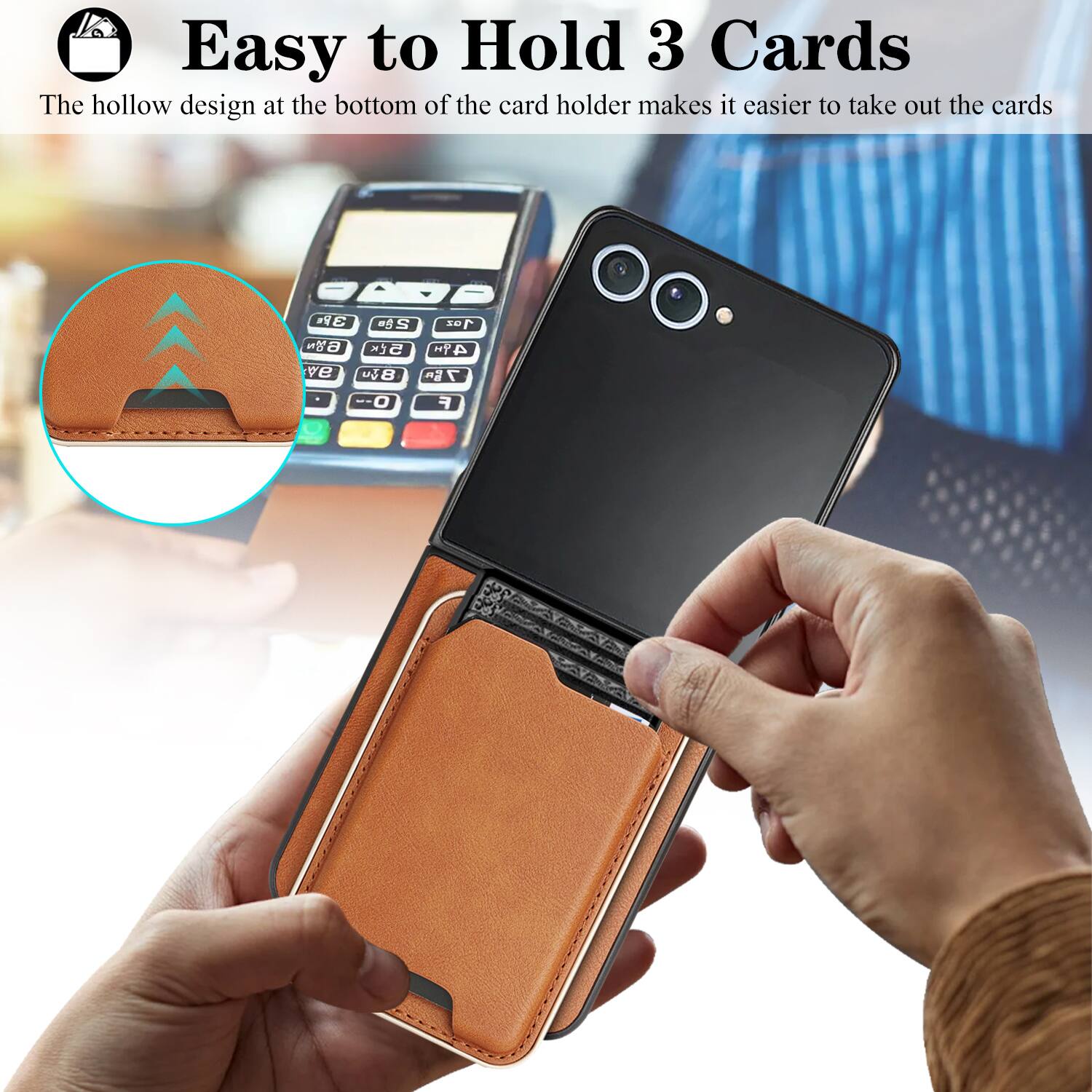 Easy to Hold 3 Cards

The hollow design at the bottom of the card holder makes it easier to take out the cards