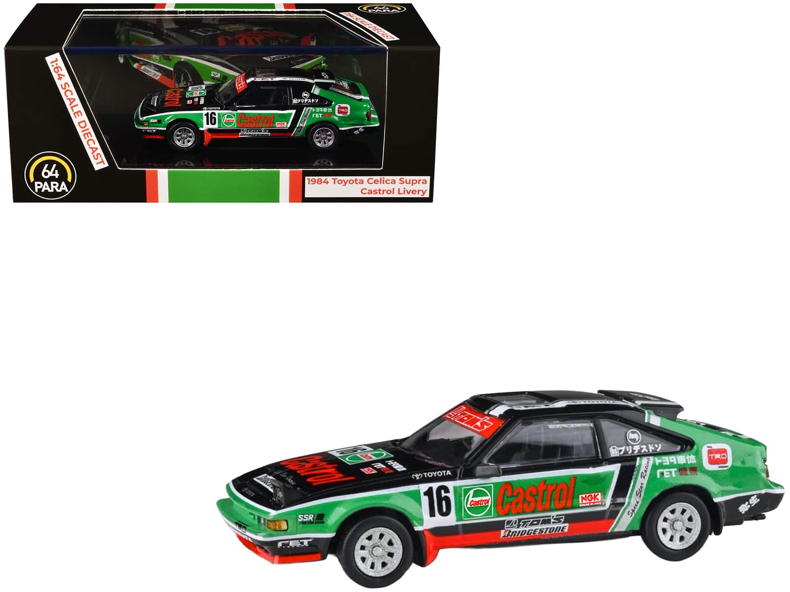 "1984 Toyota Celica Supra #16 ""Castrol Livery"" Black and Green with Graphics 1/64 Diecast Model Car by Paragon" price history on PriceWatchPro