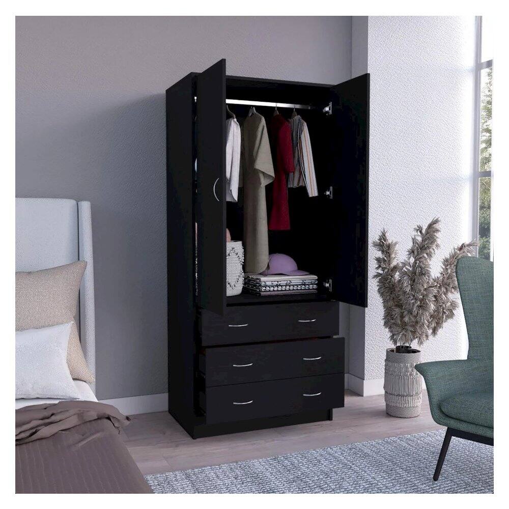 Alt View 2. TuHome - Taly 2 Doors 3 Drawers Armoire Black Black MDF - Black.