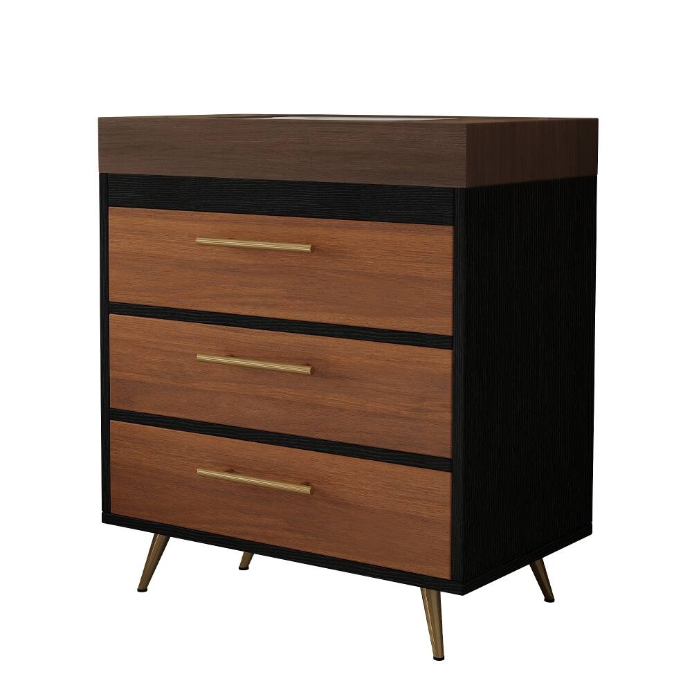 Alt View 7. Loheer - Loheer 29.9 inch bathroom vanity freestanding farmhouse vanity with ceramic vessel sink and sintered stone top - Walnut.