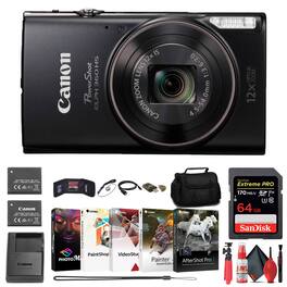 Canon - PowerShot ELPH 360 HS Camera + 64GB Card + Battery + Case + More (International Version) - Black / Silver / Purple