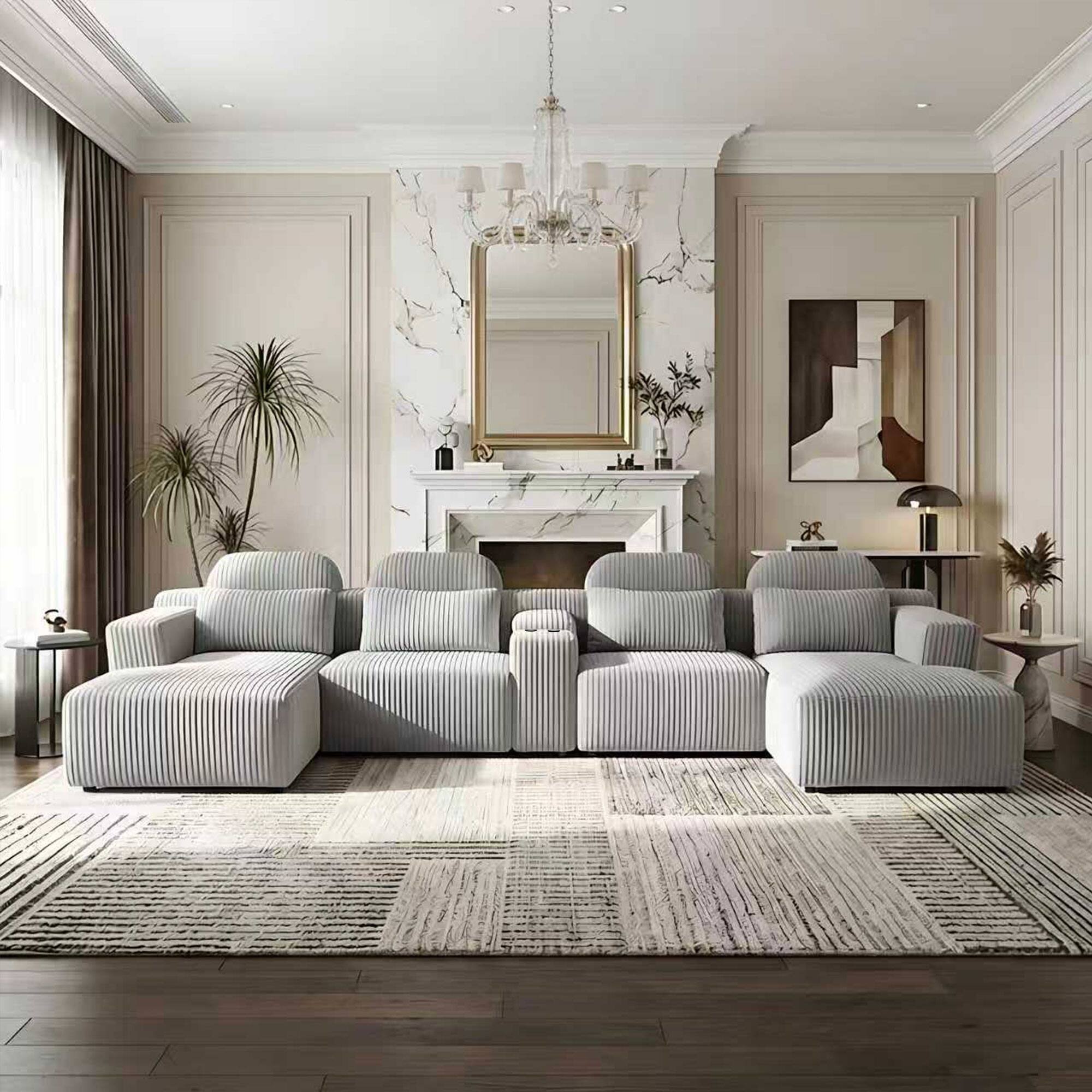 Angle. Anysun - 143.7" U-Shaped Velvet Sectional Sofa with Chaise Lounge & Cup Holders, Extra Large Modular Couch for Home - Gray.