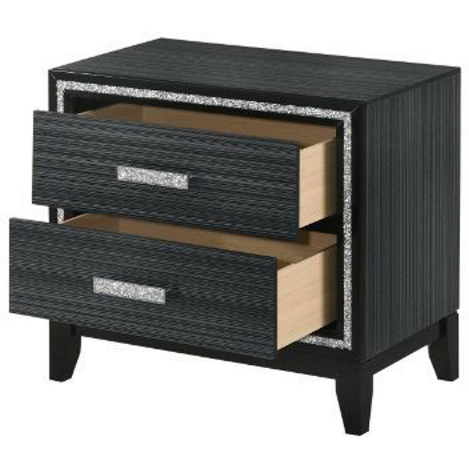 Alt View 2. Manhattan Lane - Nightstand with 2 Drawers and Shimmery Details - Black.