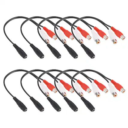 Front. Unique Bargains - 10pcs TRS3.5mm F to RCA F Cable (R+W), 0.2m/7.9in, 2mm PVC Copper Core Audio AUX Cable for TV/Amp/Speaker/Mobile - Black.