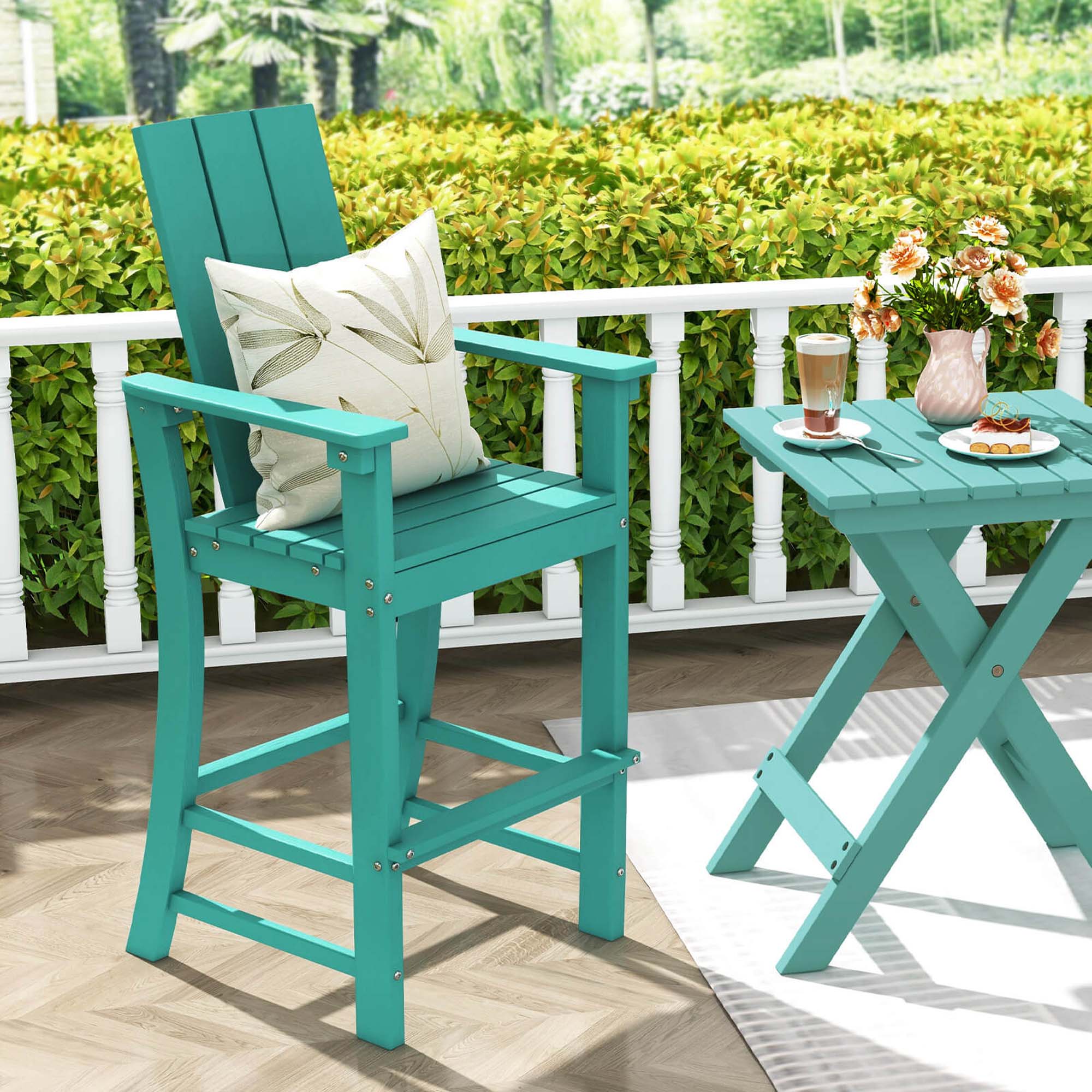 Alt View 1. Costway - Costway Tall Adirondack Chair with Ergonomic Backrest Armrests & Footrest for Backyard - Turquoise.