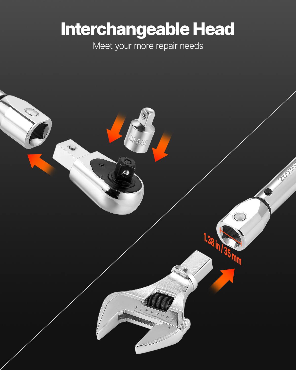 Interchangeable Head  
Meet your more repair needs  

1.38 in / 35 mm