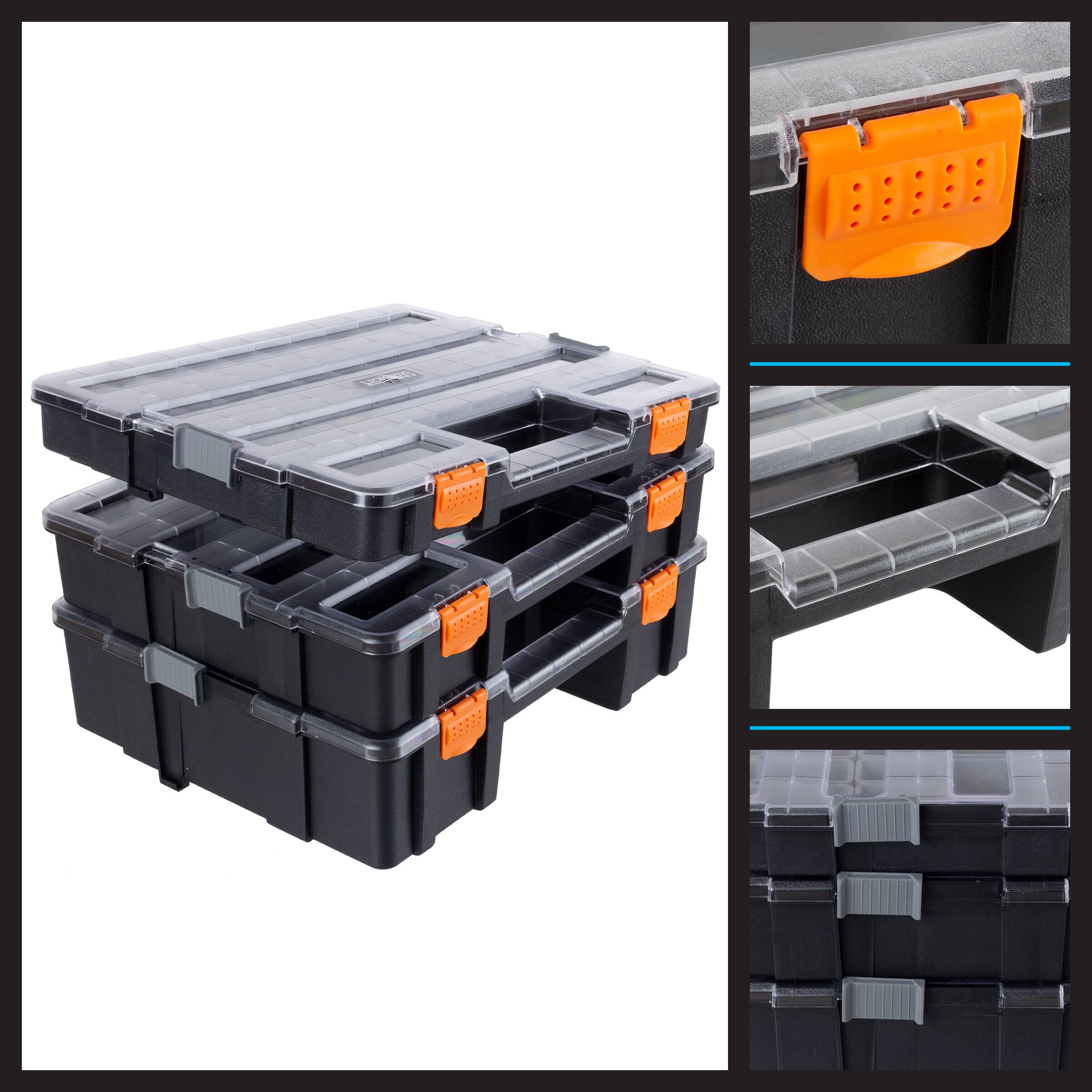 Alt View 5. Stalwart - 3-Tier 52-Compartment Parts Organizer - Dark Gray and Orange.