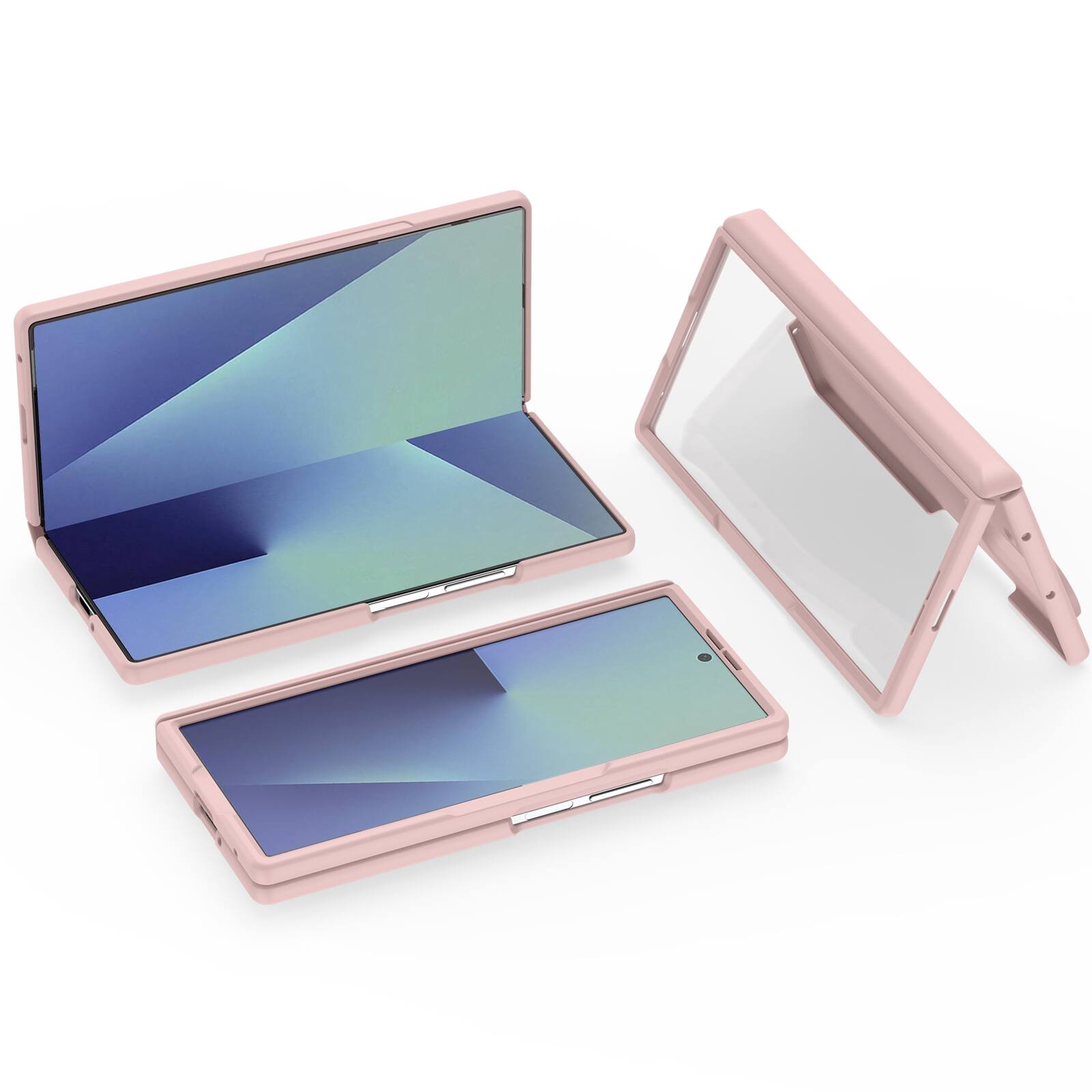 Angle. Dteck - Shockproof Case for Samsung Galaxy Z Fold7 with Built-in Glass Screen Protector, Rigid Hard PC Hinge Protective Cover - Pink.