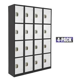 AdirOffice - Storage Locker 629-Series 72" H 4-Tier Steel Key Lock 4-Shelf Locker with Key Lock, 4/Pack - Black Bidy/White Doors