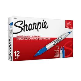 Sharpie - Permanent Markers, Twin Tip, 12/Pack - Blue