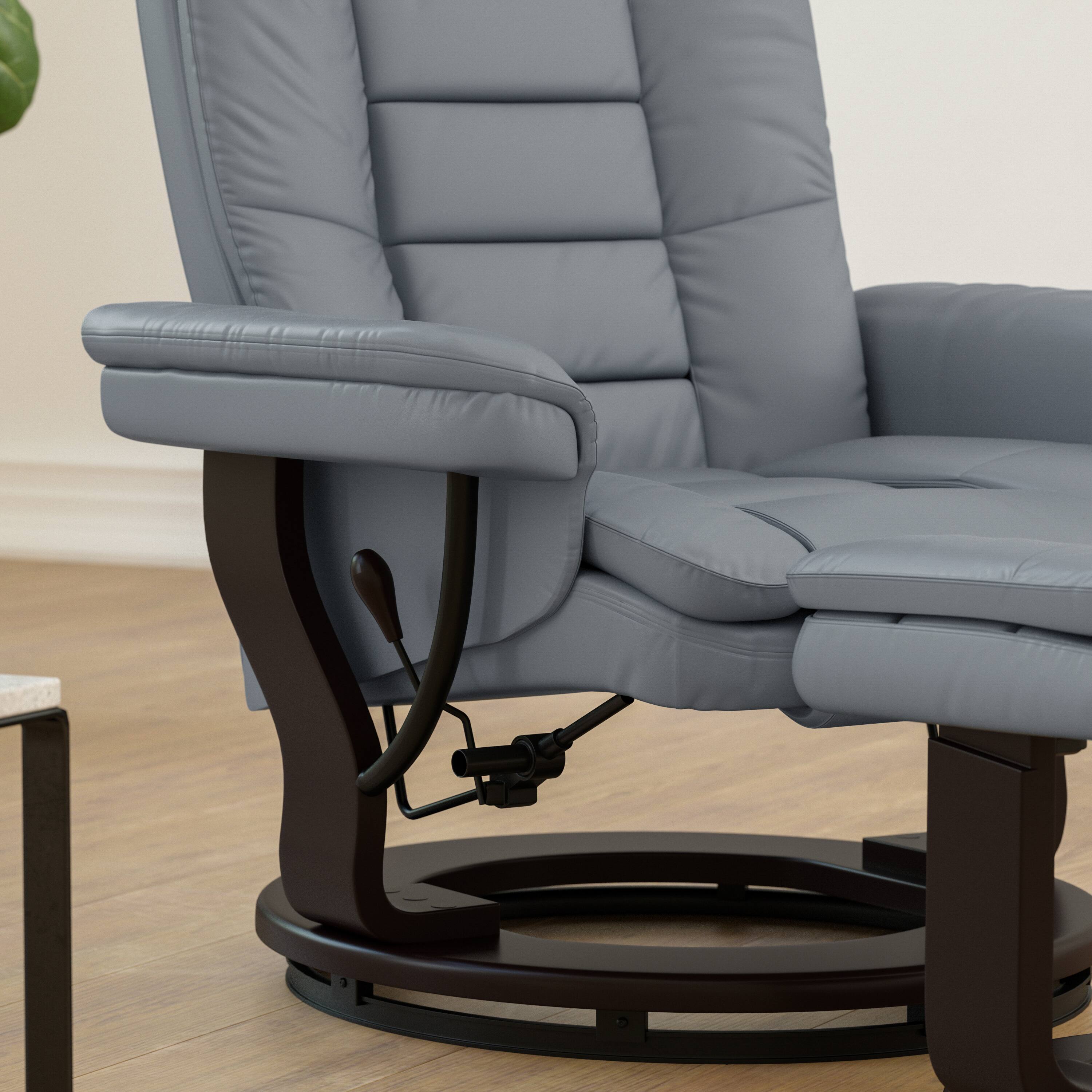 Alt View 2. Flash Furniture - Bali Contemporary Multi-Position Recliner with Horizontal Stitching and Ottoman with Swivel Mahogany Wood Base in Gray L - Gray.