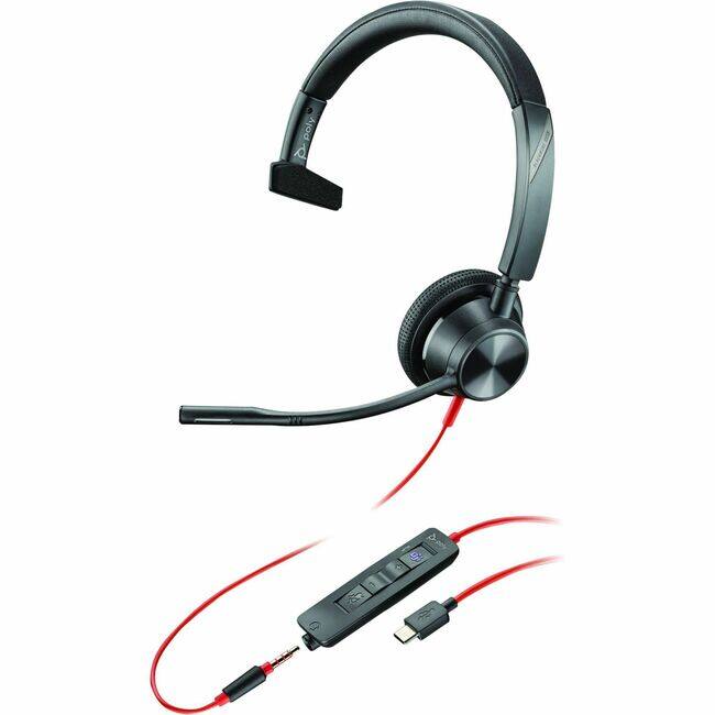 Front. HP - Poly Blackwire 3310 USB-C Headset TAA - Mono - USB Type C - Wired - 32 Ohm - 20 Hz - 20 kHz - On-ear - Monaural - Ear-cu - Unknown.