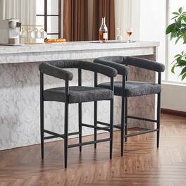 GOODSILO - Modern Upholstered Counter Height Bar Stools Set of 2 with Metal Frame and Armrests for Kitchen Island Dining Room Cafe - Dark Gray