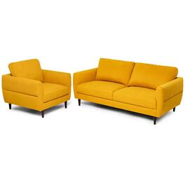 Kadyn - 2 Pieces Upholstered Sofa Set with Removable Cushion Covers-Yellow, Sectional Sofa Couch Living Room Sleeper Set - Yellow
