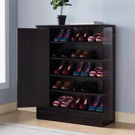 TinyHomie - Shoe/Storage Cabinet with Two Doors Five Shelves - Dark - Espresso