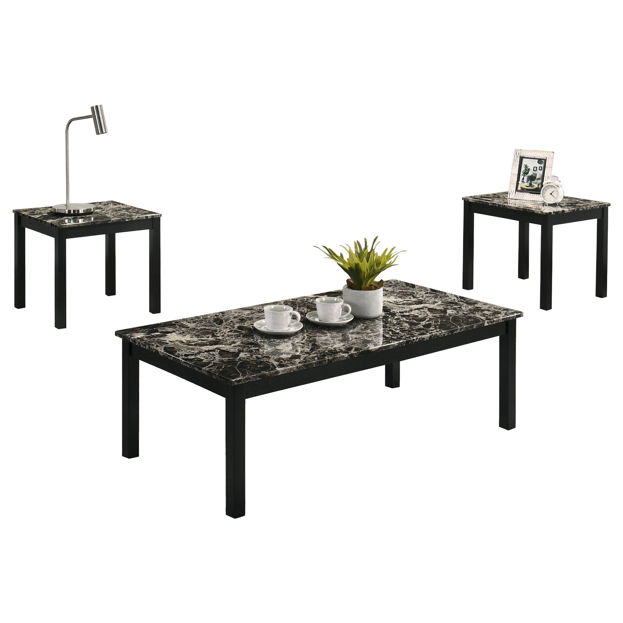 Front. Vaczon - 3-Piece Table Set Solid Wood Legs, Modern Coffee Table with 2 End Tables - Black & White.
