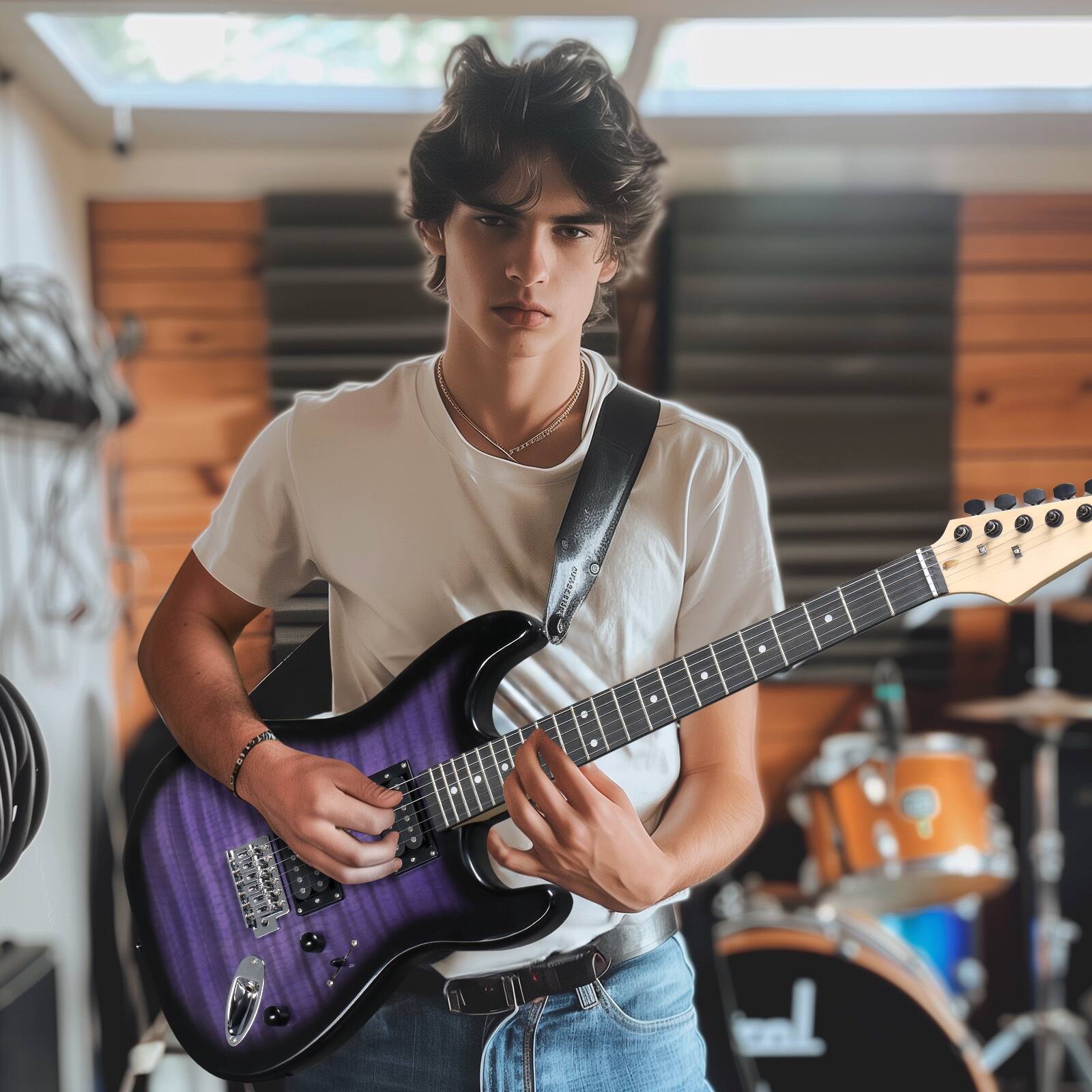 Alt View 2. Winado - ST Stylish Basswood Tiger Stripe Electric Guitar Kit with 20W AMP & Bag.