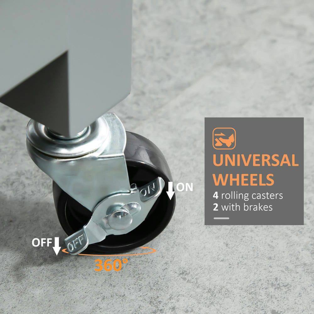 UNIVERSAL WHEELS  
4 rolling casters  
2 with brakes  

OFF  
ON  

360°