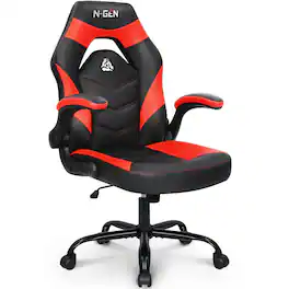 Neo Chair - Gaming Chair, Ergonomic Office Computer Desk Chair with Lumbar Support, Flip-Up Arms, PU Leather, Swivel Wheels - Red