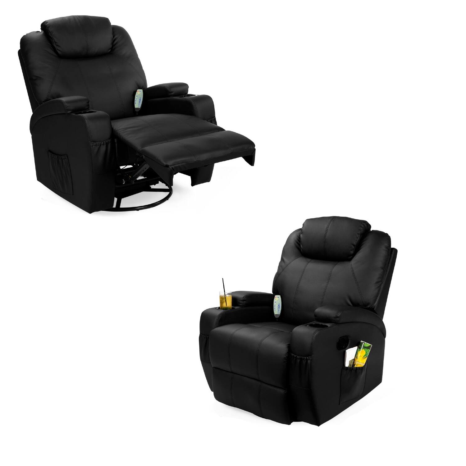 Angle. Hivvago - Swivel Heat & Massage Recliner Chair 5 Modes Remote Control - Black.