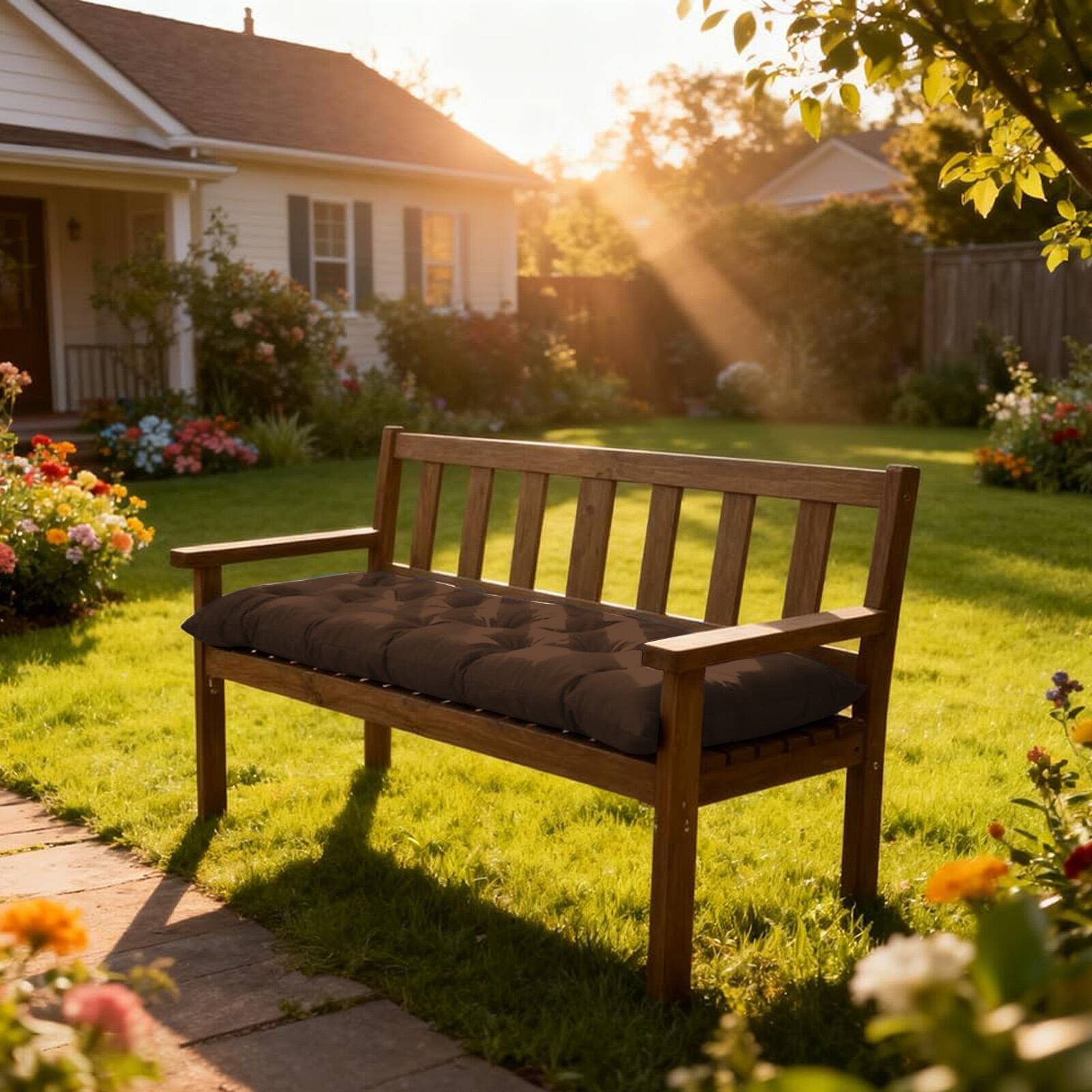 Alt View 1. Chateau Abodes - 60"x20"x4" Outdoor Bench Cushion, Waterproof & Fade Resistant Patio Seat Pad for Porch Swing, Couch Outdoor Furniture - Coffee.