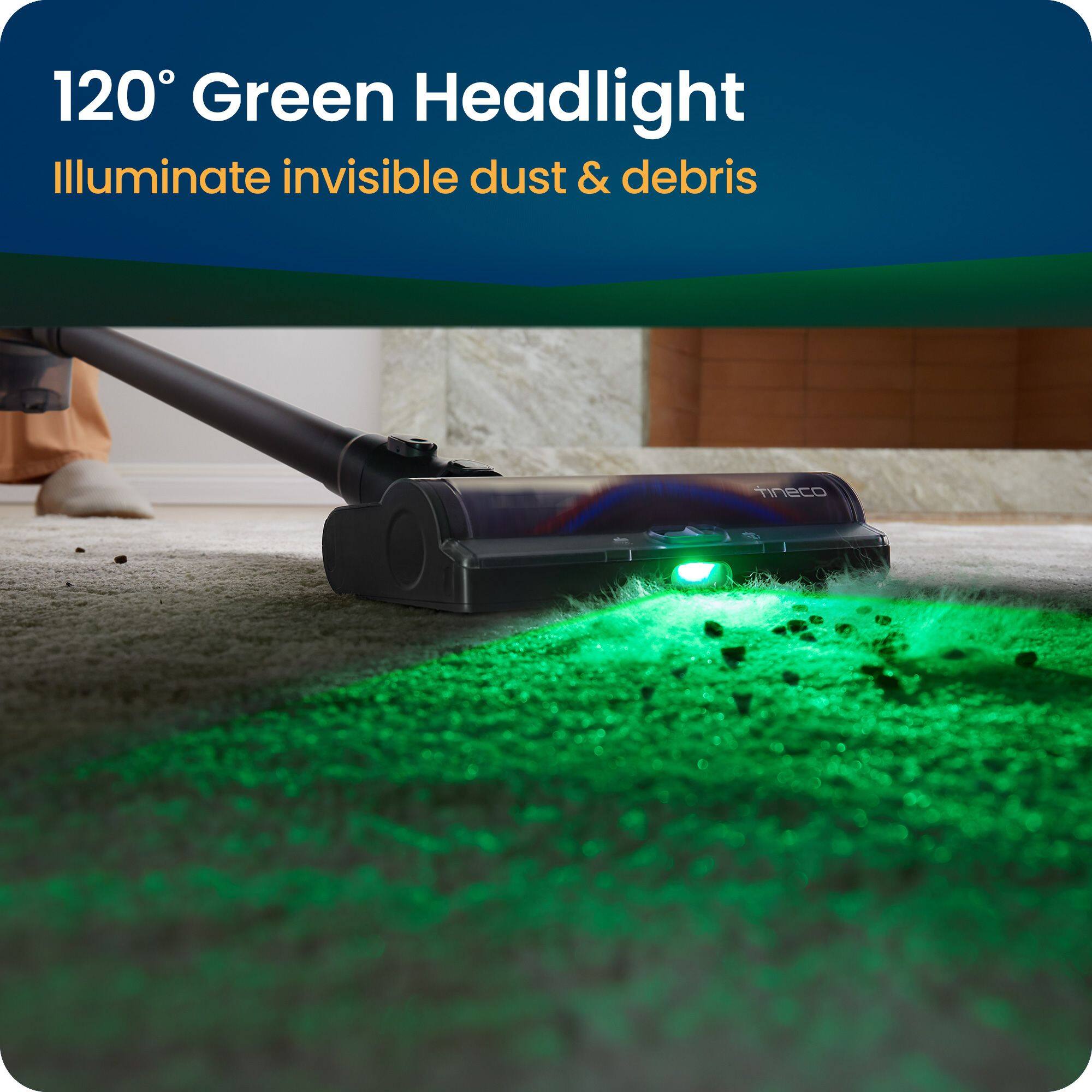 120° Green Headlight  
Illuminate invisible dust & debris