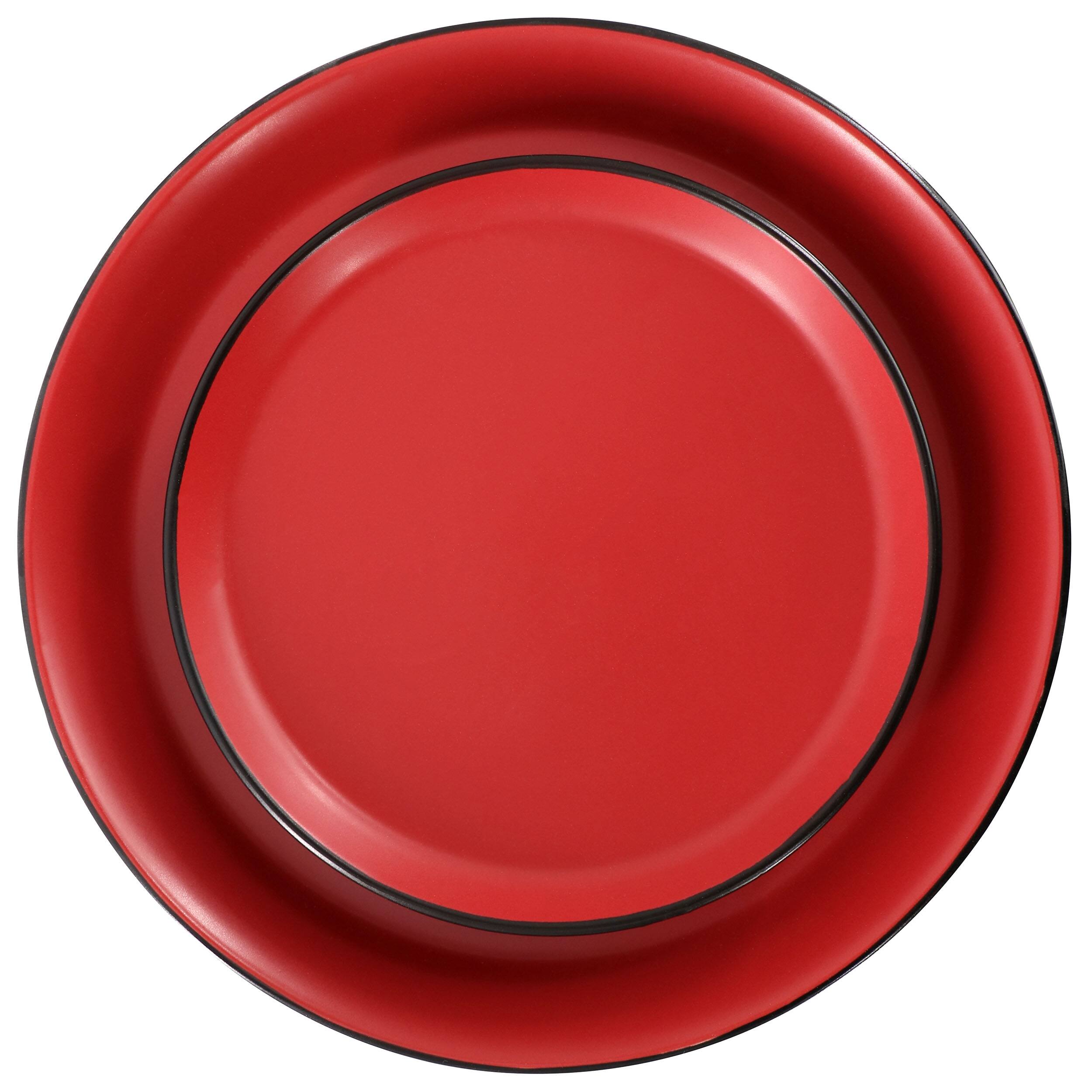 Alt View 3. Elama - Elama Bacarra 16 Piece Stoneware Dinnerware Set in Two Tone Black and Red - Black and Red.