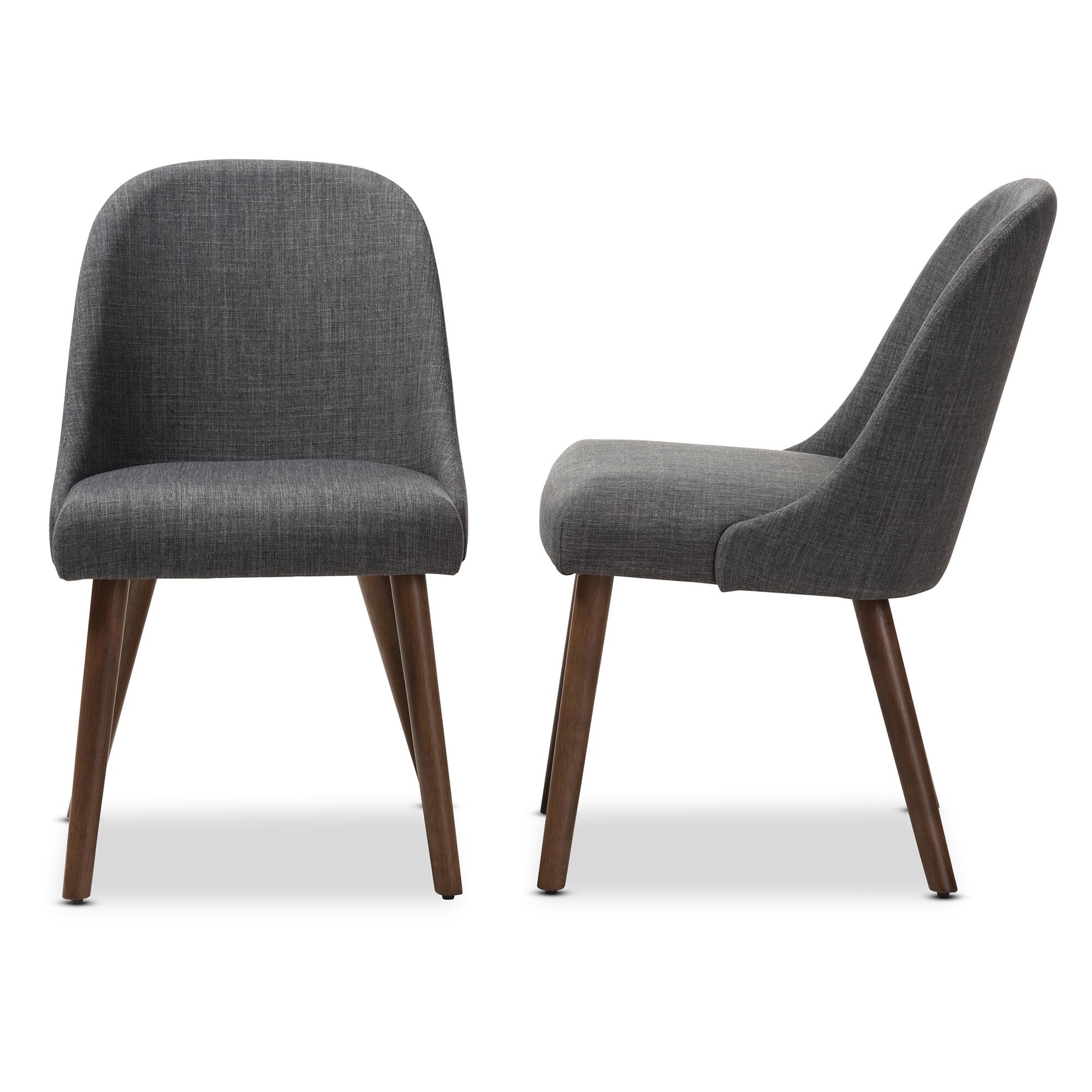 Left. Baxton Studio - Set of 2 Cody Mid-Century Modern Dark Fabric Upholstered Walnut Finished Wood Dining Chairs - Dark Grey.