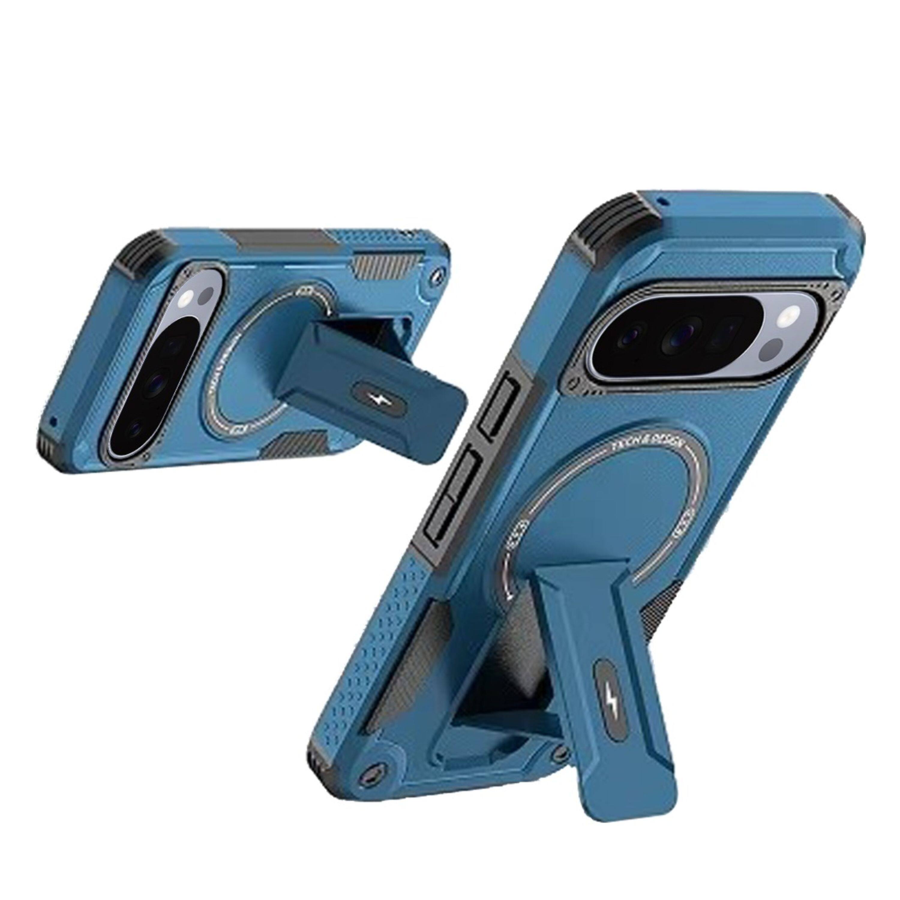 Angle. Kitcheniva - Magnetic Circle Rugged Kickstand Phone Case With Tempered Glass For Google Pixel 10 Pro XL Blue - Blue.