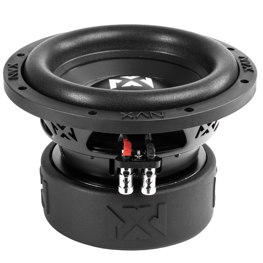 Left. NVX - NSW84v3 800W Peak (400W RMS) N-Series v3 8in Dual 4-Ohm Car Subwoofer.