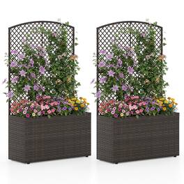 Gymax - 2PCS 49'' Raised Garden Bed w/ Trellis Wicker Planter Box w/ Privacy Screen - Brown