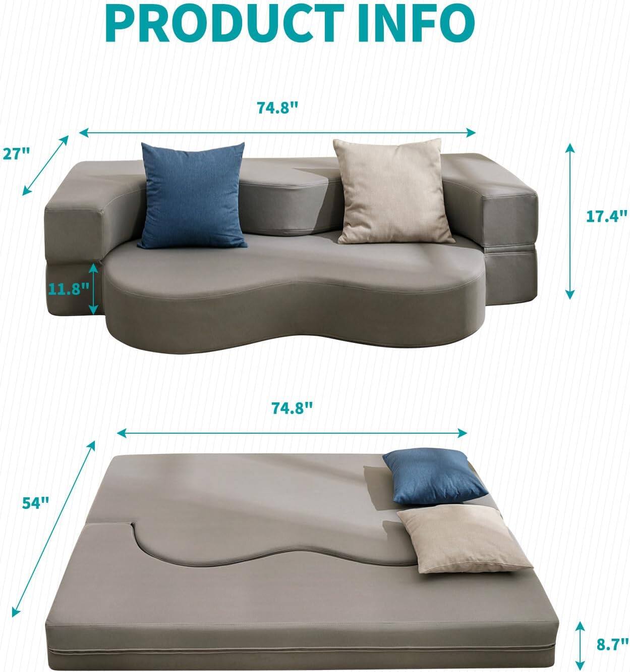 PRODUCT INFO

- Length: 74.8"
- Depth: 27"
- Height: 17.4"
- Seat Height: 11.8"
- Bed Length: 74.8"
- Bed Depth: 54"
- Bed Height: 8.7"